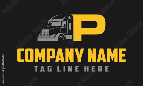 Letter P Truck logo vector 