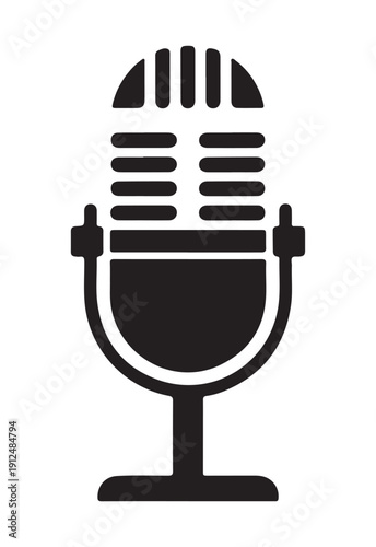 Vintage studio microphone silhouette icon for retro radio broadcasting and professional vocal recordings
