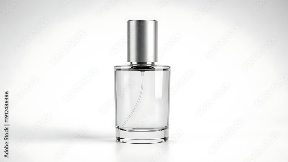 Fototapeta premium Elegant minimal perfume bottle on white studio background.