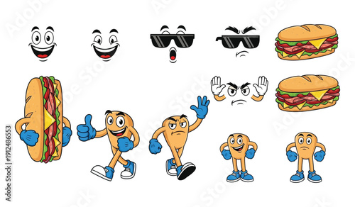 Sandwich Character with Ham and Cheese, Thumbs Up - Delicious Lunch Food Mascot with Expressions