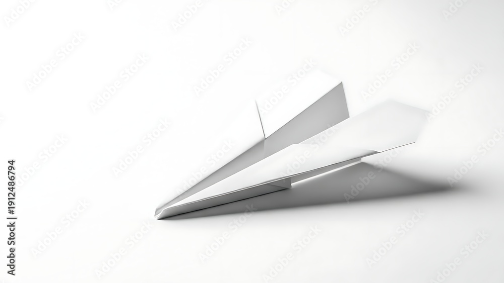 Naklejka premium Minimal White Paper Airplane on Plain Background.