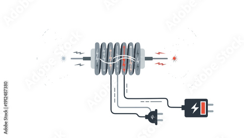 Diagram of an electric heating coil with a power source and plug on a white background.