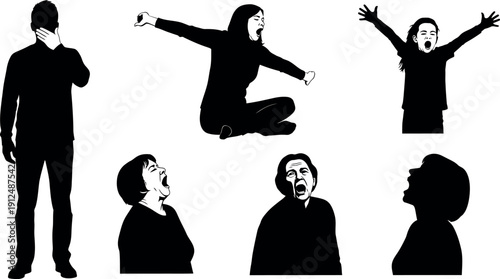 Silhouette of a man in various poses on a white background