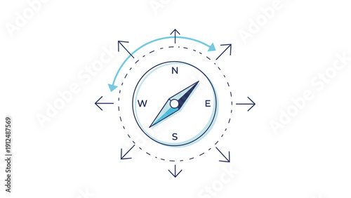 Illustration of a compass with directional arrows on a white background, showcasing navigation and orientation.