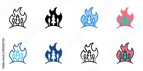 Wildfire icons set multiple style collection. Editable stroke 
