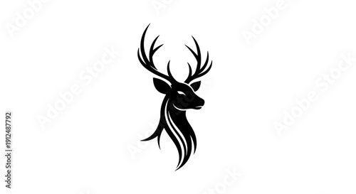 Silhouette of a majestic stag head with large antlers.