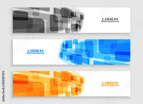 abstract style corporate website footer template in set of black blue and orange