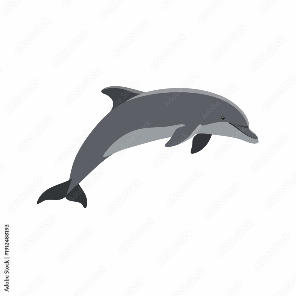 Obraz premium Flat Cartoon Style Playful Dolphin Character Aquatic Mammal Illustration