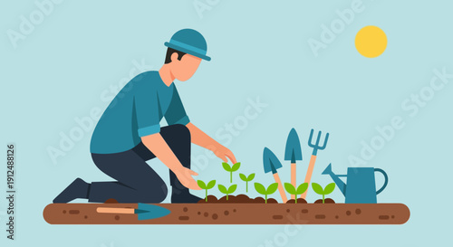 Man Gardening in the Soil.