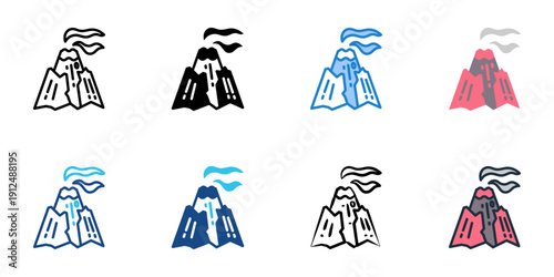 Volcanic eruption icons set multiple style collection. Editable stroke 
