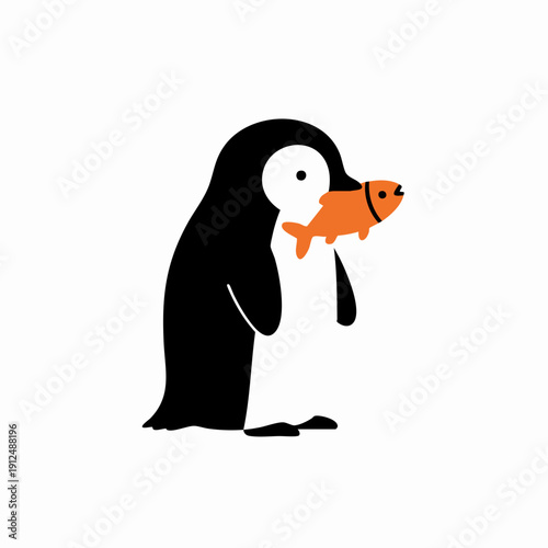 Cute Cartoon Penguin Holding a Fish Illustration for Children's Book