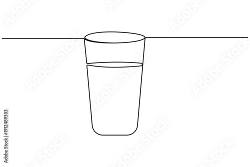 Minimalist glass of water sketch in a single line style for healthy lifestyle