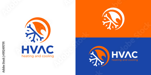 Creative simple HVAC logo template. Heating and cooling service logo design vector illustration.