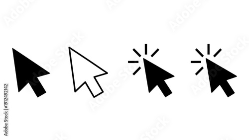 Collection of Computer Cursor Icons Showing Different Clicking Pointers for UI Design.