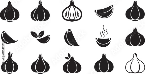 Fresh Garlic Bulbs Clove Set & vector icon design