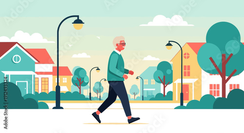 Elderly Man Walking Down the Street.