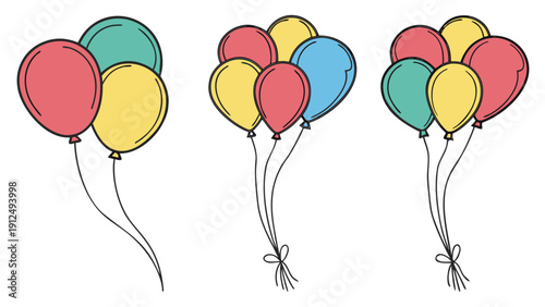 Collection of festive party balloons for birthday, anniversary, and celebration design, colorful helium balloon set.eps