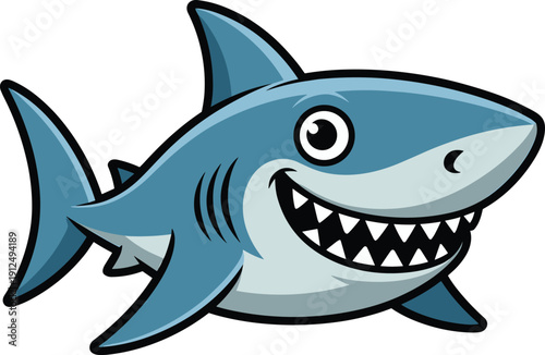 Friendly Blue Shark Mascot Character with Big Smile, Cartoon Sea Creature Vector Illustration for Team Logo or Kids Apparel