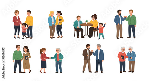 Illustration of People Interacting and Standing Together.