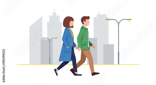 Man and Woman Walking Together Side.