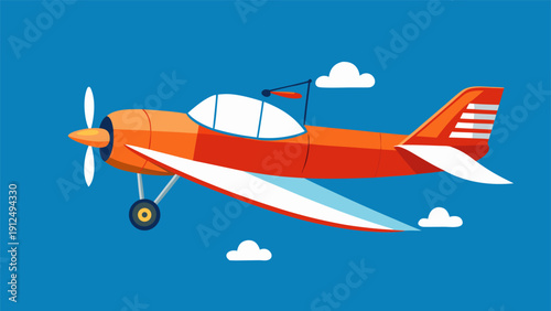 Flat vector illustration of a vintage propeller airplane flying in a blue sky..eps