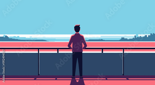 Man Standing on Running Track with Hands on Hips.