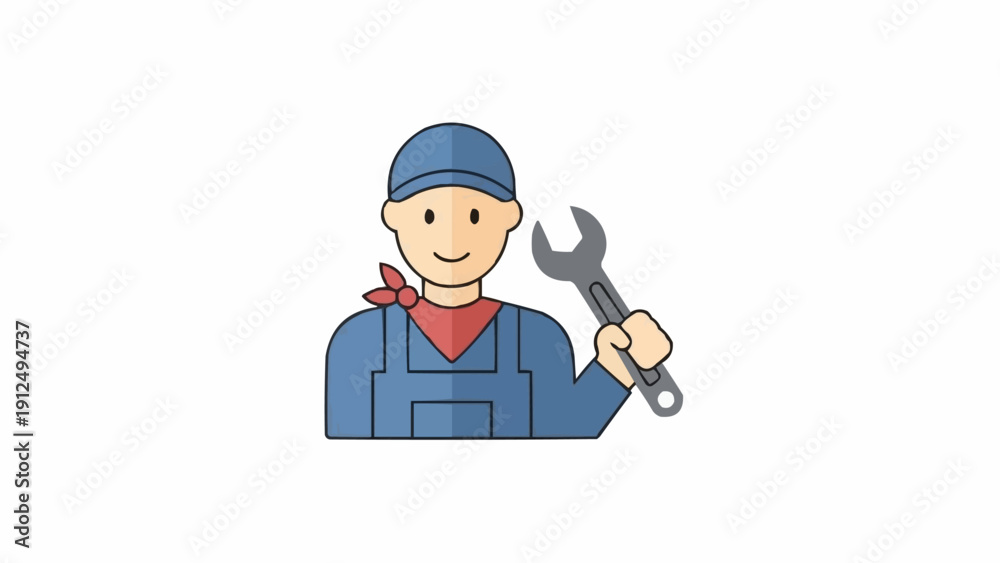 Fototapeta premium Mechanic Holding Wrench Tool Smiling.