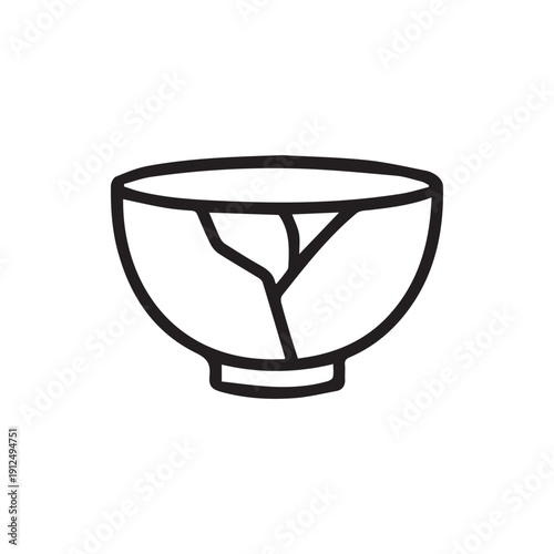 Simple Black Line Icon Of A Cracked Bowl Repaired With Kintsugi