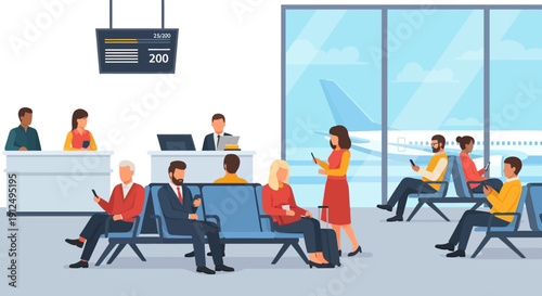People Waiting in Airport Terminal Lounge.