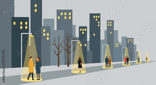 People Walking Under Umbrella Stands City Street.