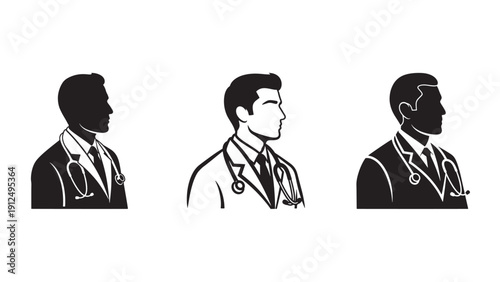Professional Silhouette Panel, Corporate and Medical Leadership Profiles for Editorial Use and Healthcare Governance Illustration