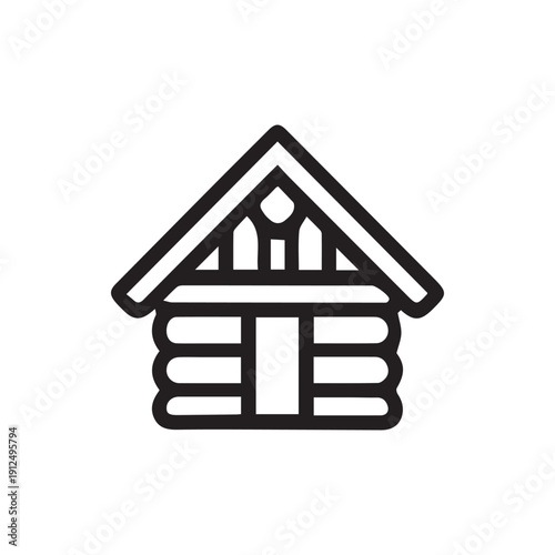 Minimalist Black Log Cabin Icon Simple Rustic House Vector Graphic