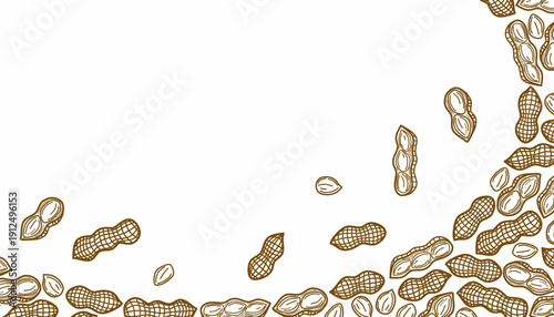 Peanut Seamless Pattern. Frame Peanut Hand Drawn Doodle. Peanut pattern Vector Background for Packaging