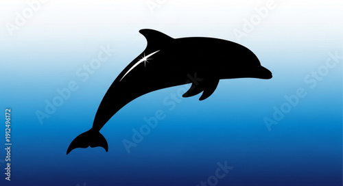 Silhouette of a dolphin leaping out of the water.