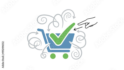 Bild auf Leinwand Shopping cart with green check mark.