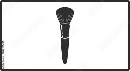 Silhouette of a makeup brush with a black handle and bristles.