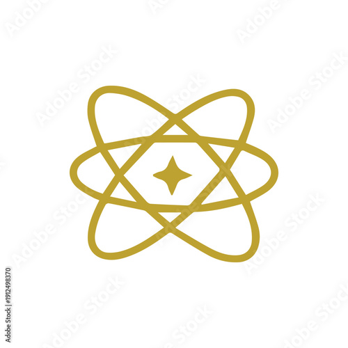 Elegant Gold Atom Symbol with a Shining Star Core for Technology