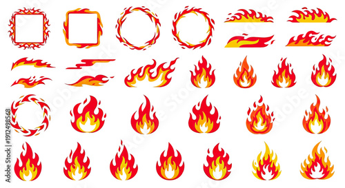Collection of various fire and flame elements for design.