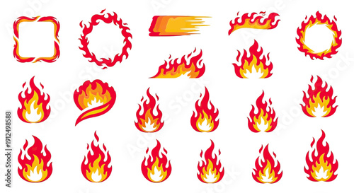 Collection of various fire and flame icons and elements.