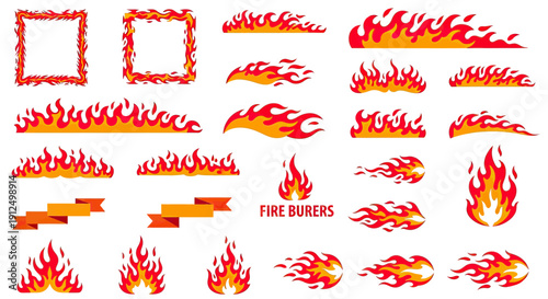 Dynamic Fire Bursts and Flames Collection for Graphic Design Elements.