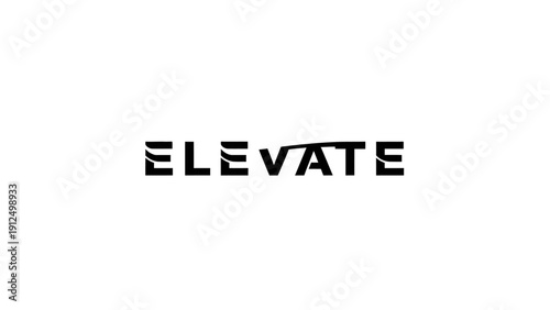 Close-up of the word 'ELEVATE' in bold, black, futuristic font on a white background with a metallic effect.