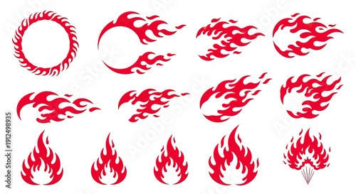 Dynamic Red Fire Flames and Fiery Bursts Collection.