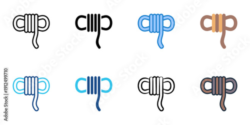 Rescue rope icons set multiple style collection. Editable stroke 
