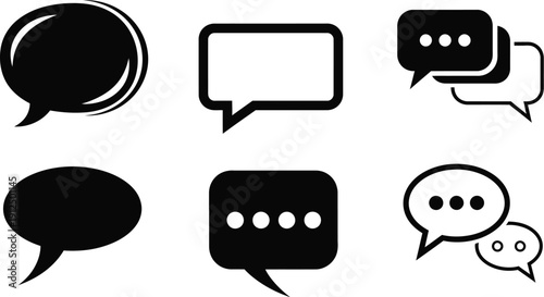 Various speech bubble designs represent conversation, dialogue, messaging, and communication concepts in digital media.