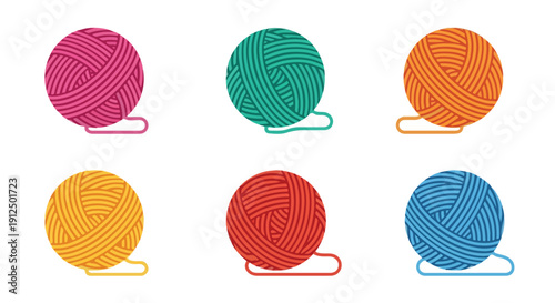 Many colorful yarn balls on white background with pink, orange, green, yellow, red, and blue hues.