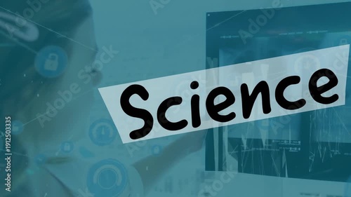 Unveiling Science: A depiction of a person immersed in the world of scientific discovery, symbolized by digital interfaces and the prominent inscription of Science.