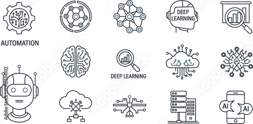 Collection of various technical and mechanical icons and symbols