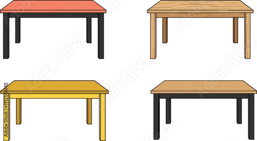 Wooden and modern tables collection furniture cartoon vector illustration set isolated background