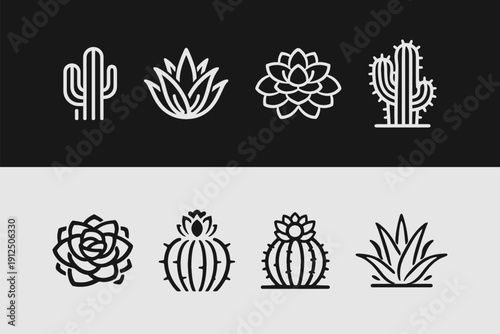 Collection of Stylized Succulent and Cactus Line Icons