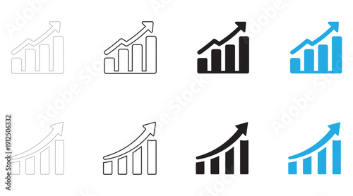 growth graph icon vector set, bar chart icon, business chart symbol vector, silhouette and line art illustration